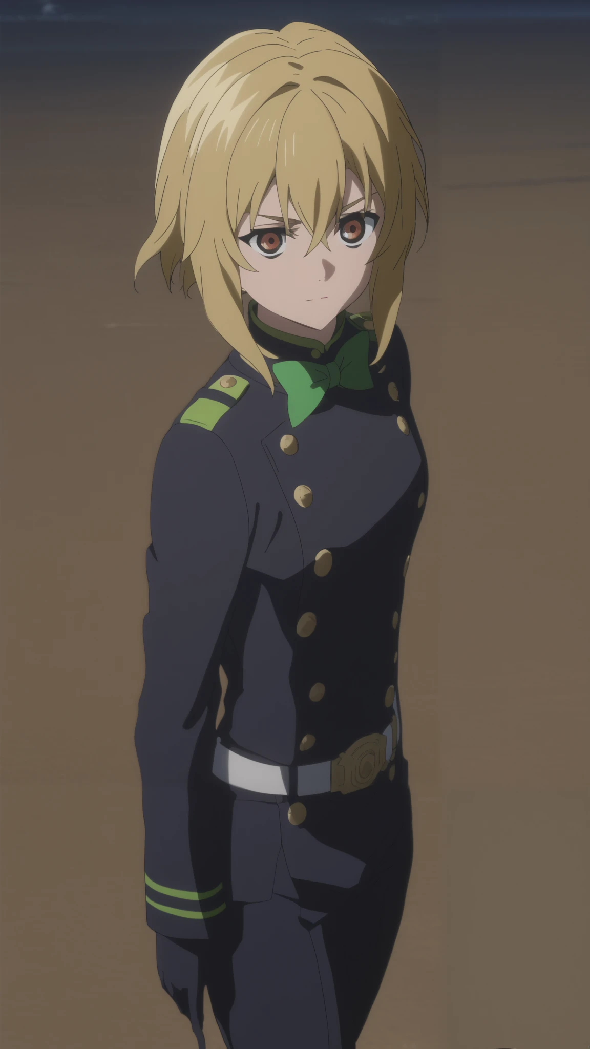 score_9, score_8_up, score_7_up, source_anime,  intricate details , (3d:0.4), ,  1 girl fights,  blonde , solo, female focus, светло-yellow hair, orange-amber eyes , big amber-colored eyes ,  short blond hair ,  hair between eyes, (((простая квадратная стрижка каре))), sci-fi space opera, short bob hair , bangs, yellow hair, blushed, black uniform, Breasts,  thin waist, god,  slender legs , trousers, hiiragi , belt,  fires with a black and green bow,  pulls the string of a black-and-green bow, the black-and-green arrow , , a green flash of magic in my hand.
A girl walks along a transparent golden road among the stars and the abyss, darkness, darkness, повязка на предплечье в черно-белую полоску, у девушки низкий рост