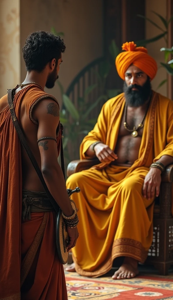 a meditating hindu man with turban on India by side elefant and tuk tuk, taj mahal background