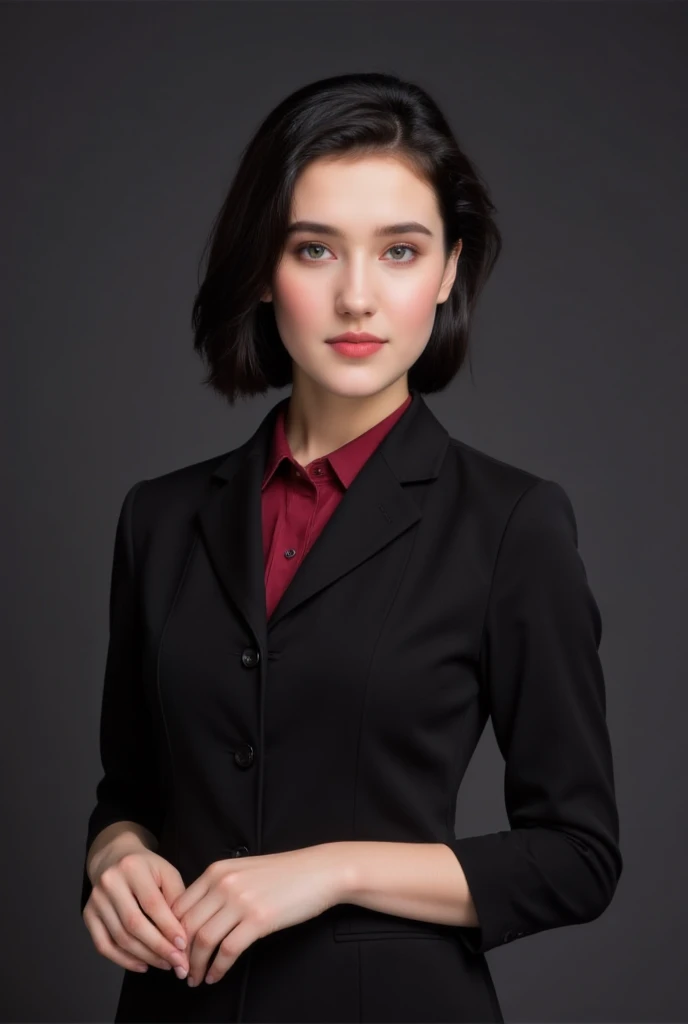 ((  very detailed facial  )),(40,000, photo, masterpiece,  high quality ,  Dark gray background (( plump )), 1 woman,、 super detailed face 、 detailed lips 、  meticulous eyes  、Double eyelids 、( black bob hairstyle 、  walk gracefully down the aisle and smile )、(Airline stewardess:1.2)、(Glamorous Body)、(huge )、 Thighs Thighs Thighs Thighs, Perfect fit, 完美的图像Realism, Background and  : (Business class aisle in airplane:1.2),  cowboy shooting, Deep background, Fine clothing, Perfect lighting、 surrealism、(Realism:1.4)、8K highest resolution , (​masterpiece),  Highly Detailed , major， slim body ，高挑Airline stewardess， Looking from the bottom up， Full Body Photo 