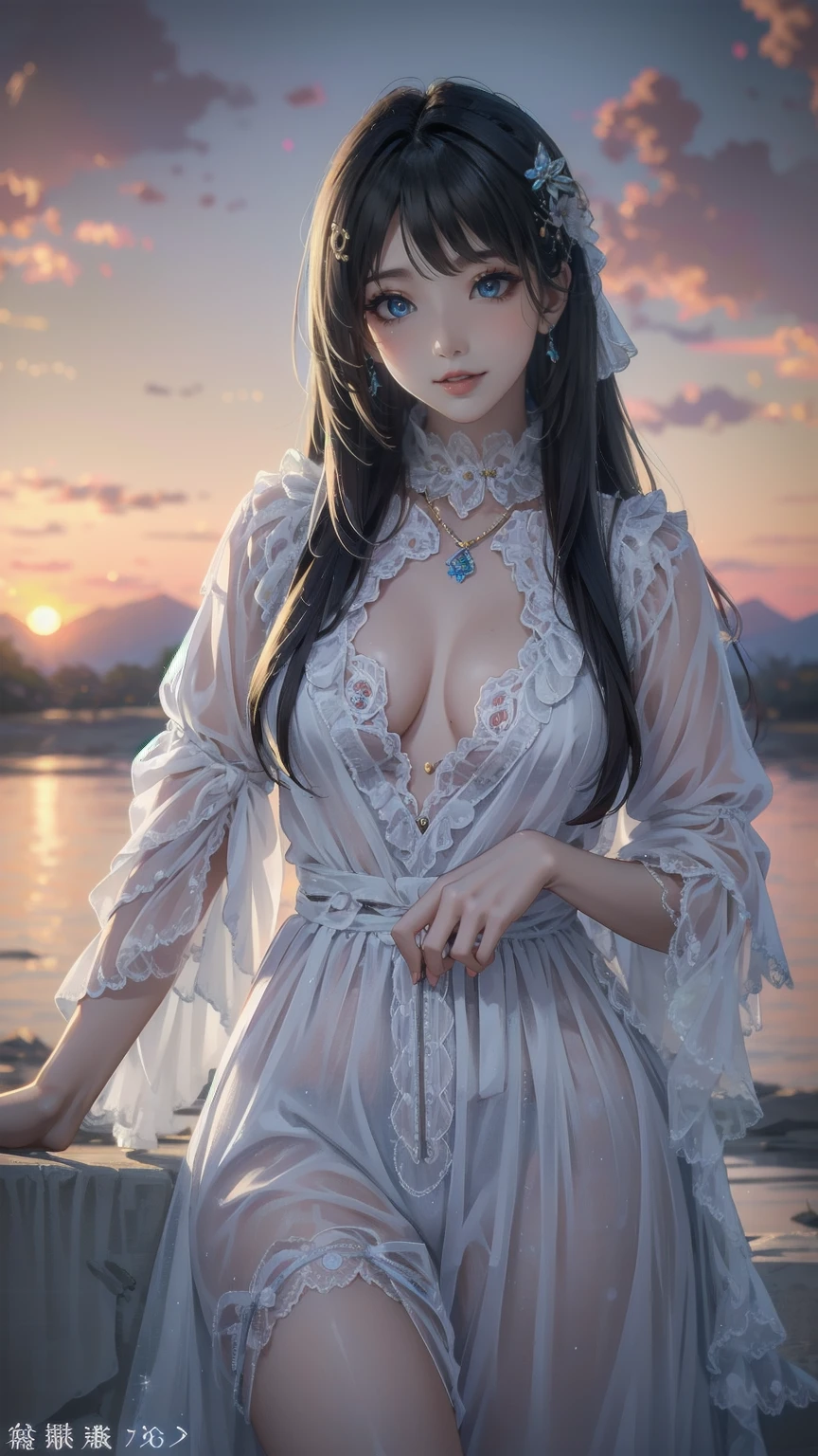 Top quality, masterpiece, high resolution, Chinese,,,,On the banks of the river,,,,,,On the banks of the river,,,,,,,,,,,,,,,,,naked,,stand erect,,1girl, charming appearance and personality, big body, extremely sexy, ,,,,Floral print ,, ,Floral print,, Light yellow floral fragments,,(transparent ), large hollow see-through, beautiful and delicate face, (desire figure) perfect slim figure (nipple slip: 0.5), perfect white skin,stand erect,,Smooth black long hair,,,,Black Hair
