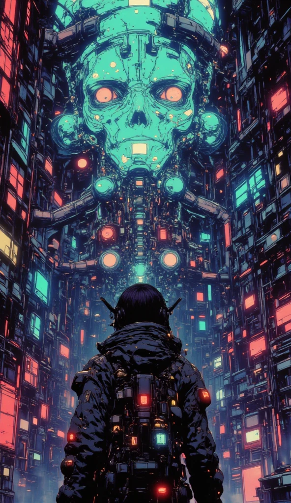 textless, wide shot, background ocean of clouds, CyberRonin, (Cyber-Samurai:1.2)