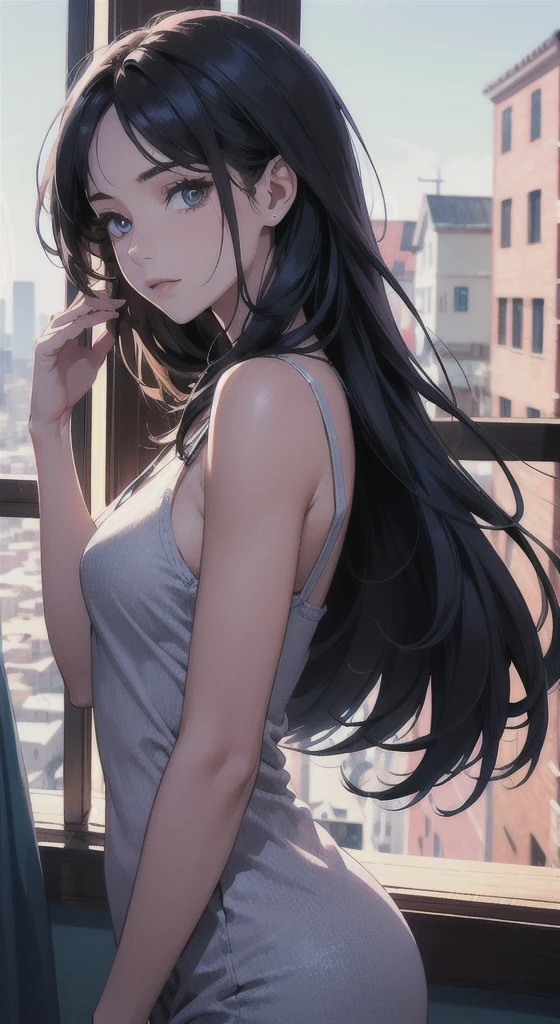 (anime),(cute)(masterpiece), (highest quality),1 girl,Upper body,(double exposure:1.2),(simple background:1), (cinematic angle),(dynamic angle),messy long hair,(low contrast),(flat color:0.7)
