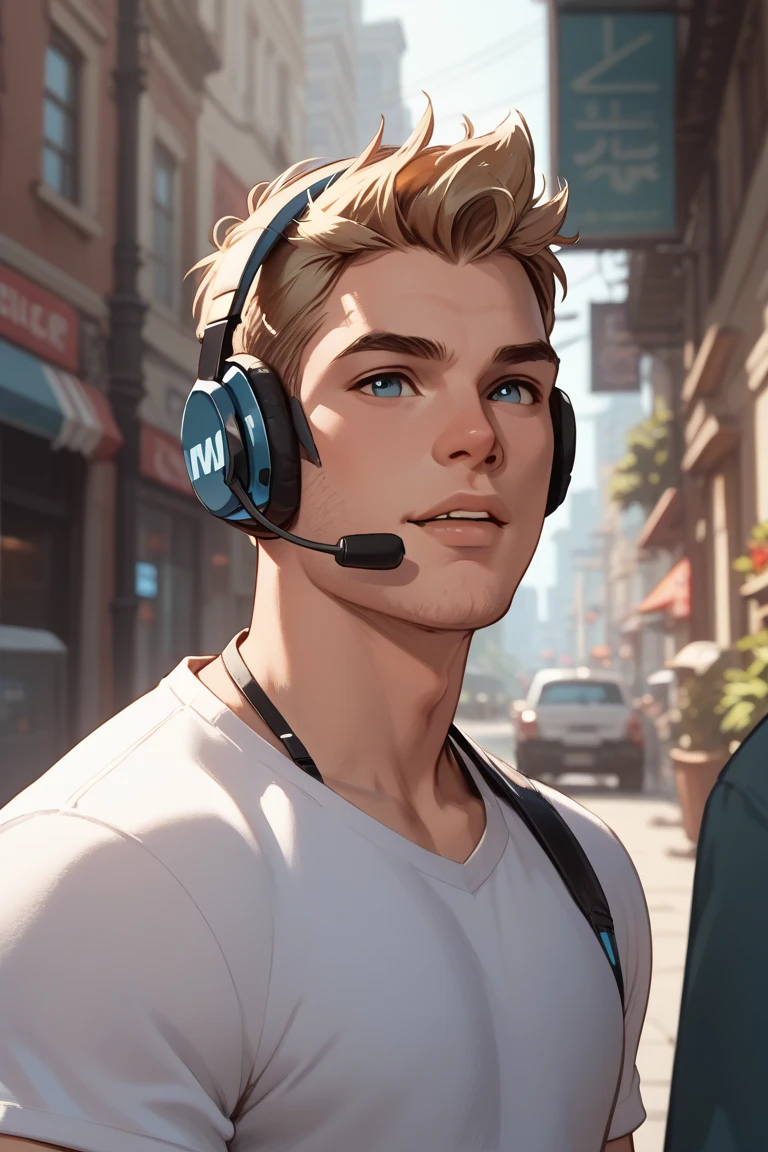 Boy with headset on his head