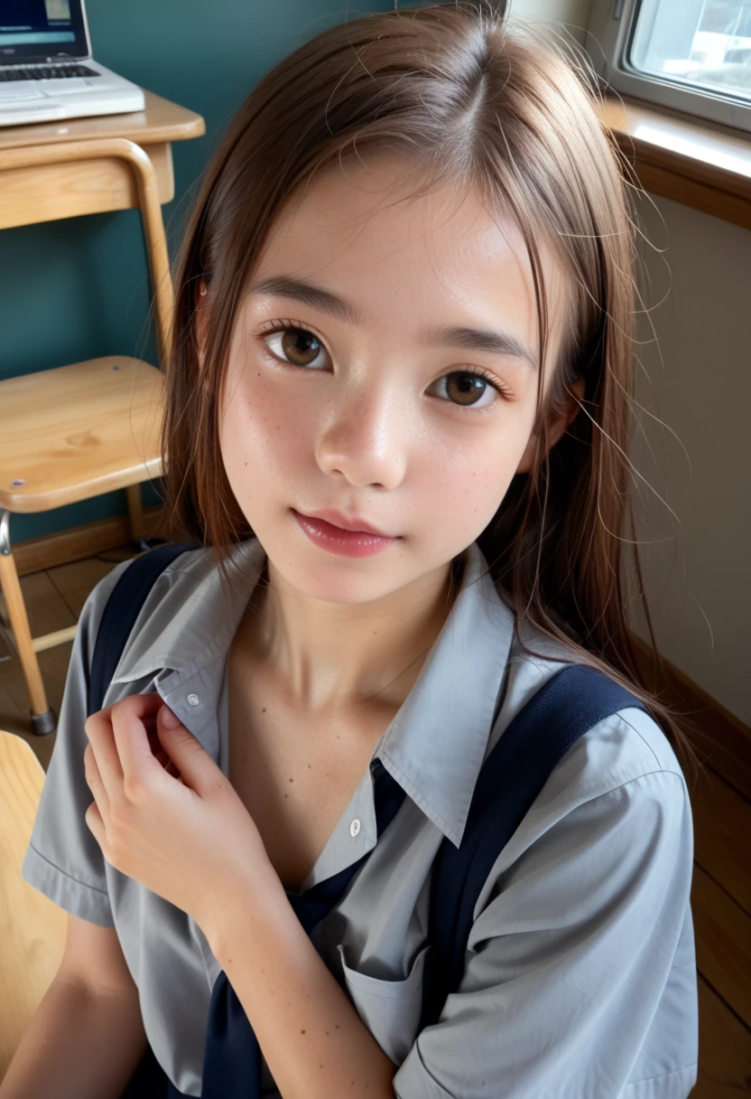 8k resolution,  surreal,  super detailed ,  High Quality , Perfect Anatomy, ************************* studying at a Japanese ********** school、*****-********************** girl 、((Very young:1.4))、 innocent 、Pure Innocence、 Real Skin、 realistic、Realistic skin、