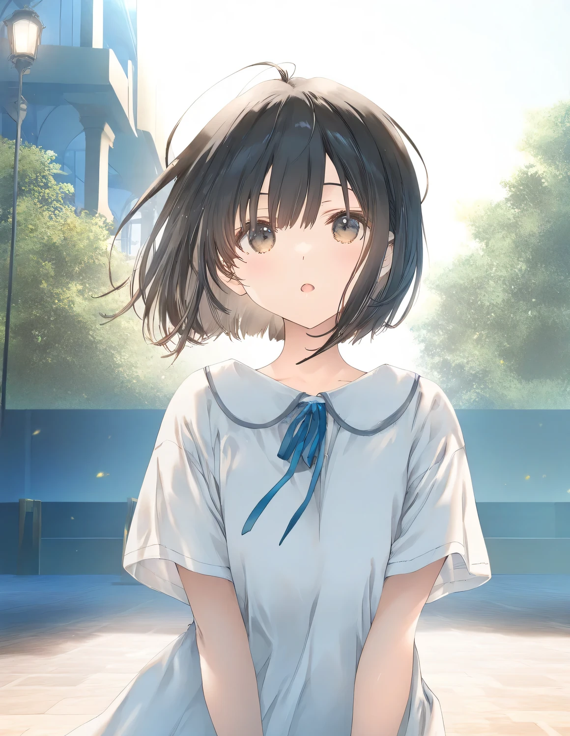1girl, , littlee, black hair, short hair, bob cut, beautiful detailed eyes,open mouth, expressionless, outdoors,wind,fantasy, game CG, break,(artist:mitsumi_misato),artist:fujiyama,artist:kokonoka, break,(masterpiece), (best quality), (ultra-detailed),(Detailed Lighting), very aesthetic, newest, beauty illustration,super detailed skin, (masterpiece), (best quality), (ultra-detailed), very aesthetic lighting,newest ,hi res,absurd_res,shiny skin,2023, shaded,digital media (artwork), realistic lighting, 16k, 8k,highres, source_anime, official_art, photoshop_(medium)