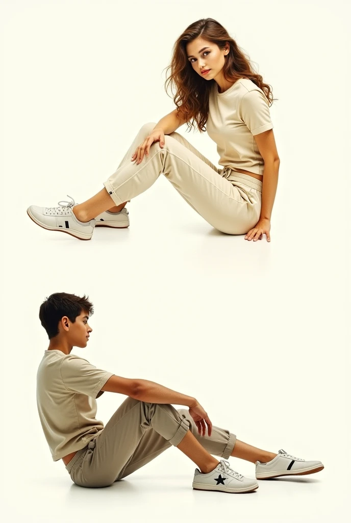 photograph, cinematic color grading, fantasy, ((tiny sized,shrunk, microxl):1.2) 1boy, man, wearing red baggy loose sweatshirt, loose baggy shorts,long brown hair, Iranian face, tanned skin, couple,(tiny shrunk man standing next to woman), 1girl, woman sitting on floor, arm over mans head, wearing teal t shirt, wearing white skirt, (size difference), and couch, lamp, living room, windows, apartment, indoors, dynamic light, 8k uhd, dslr, soft lighting, high quality, film grain, Fujifilm XT3, sharp focus, F/8.0,frowning face, <lora:microxl_sdxl_v2:1>