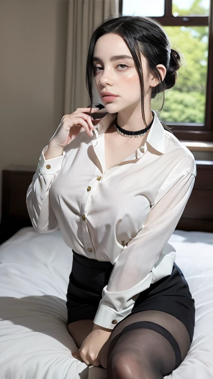 Asian woman Arafed posing in black shirt and white panties, Open Shirt, Revealing clothes, wearing in shirt, touching her clothes, tied - up shirt, Open V chest clothes, Korean Girl, waist - shot, Wearing a blouse, Wearing tight simple clothes, wearing a maid outfit, her navel is exposed, Sexy :8, girl next door innocent look