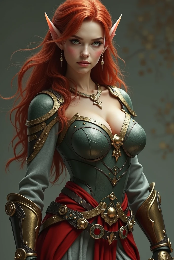 Beautiful viking woman holding shield red hair extremely sexy clothes, muscular body, large breasts