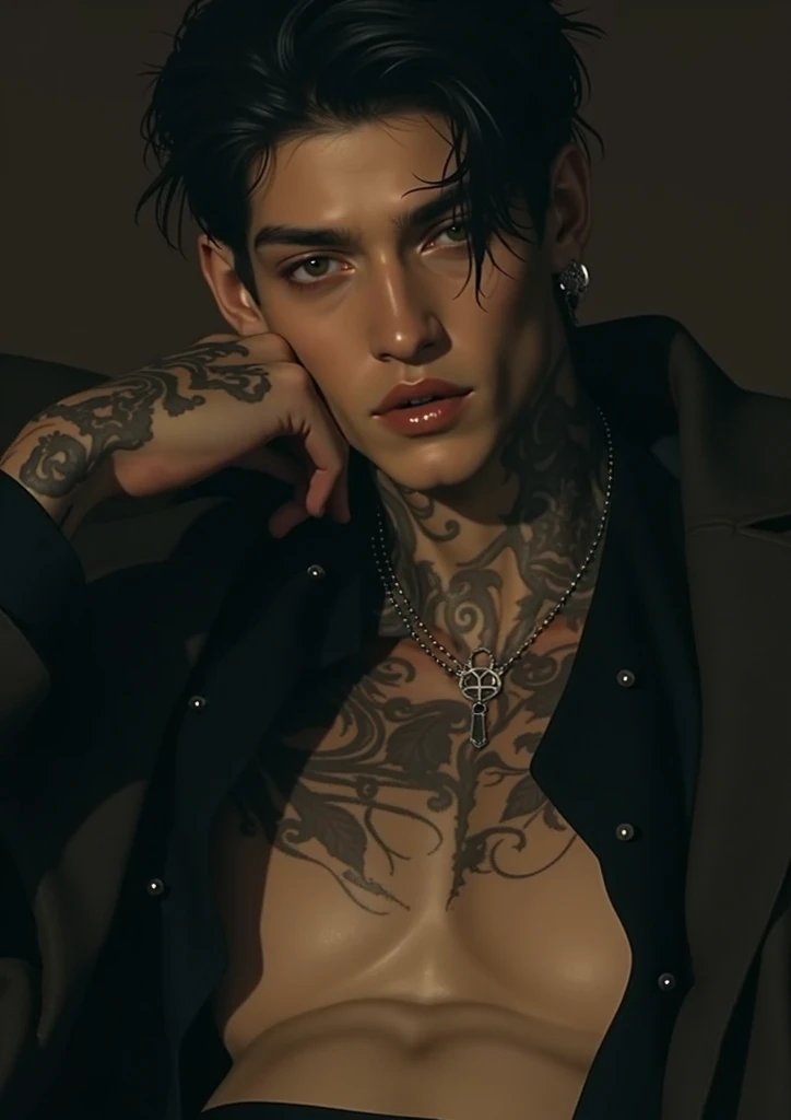 alen king gay pornstar SHIRTLESS OILY SEXY BODY, (vogue man magazine cover:1.4), best quality, masterpiece, very aesthetic, perfect composition, intricate details, ultra-detailed, very hairy pubic, pierce and tattoo, oily bod
