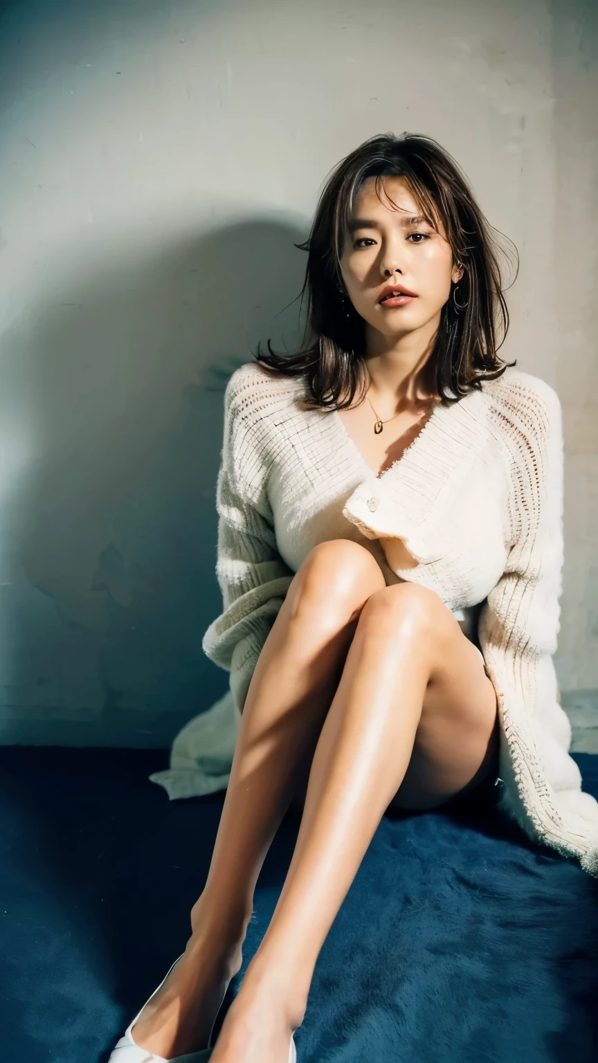 Dark brown hair、Light brown eyes、Japanese actress、 Lady、I am about 40 years old..、(Intricate details:1.2)、(Which one is on top??:1.4)、 (Ultra-high resolution:1.2)、Ultra-high resolution、(Finely tuned)、(Detailed facial features)、Hmph、8K resolution、D cup size breasts、Long Hair、Bright bathroom with sunlight shining in、Large windows、Extravagant space、relax、、,Full body photo、Head to toe shot、Beautiful legs、red Off-the-shoulder knit、Beautiful legs、A refreshing room filled with sunlight、she, household items, (plant:0.8), Fashion Hub, Extreme Detail, Very detailed, Realistic, Hourglass-shaped body, Obscene pose,、、私 cry a lot、tears、person on the left、White wall、White floor、diagonally from below、Lift your chin、Put your butt against the wall、relaxした表情、Pose of Weakness、