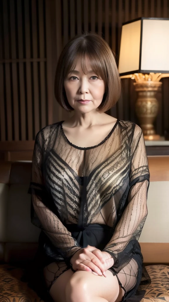 masterpiece, best quality, 16K, absurdres, city, old woman, glad, smiling, standing, (((placing hands on the chest:1.2))), (large breasts:1.28), looking at viewer, front view, short hair, wave hair, black hair, eyes open, (wrinkles skin:1.28), detailed face, slender, topless, pants, piercing, necklace, beauty mark, delicate facial features, nail polish, senior citizen, japanese, in the city, with a moon, in the afternoon, at night, beautiful, real person, nsfw, full body shot, front view, from front, ambient lighting, colorful lighting