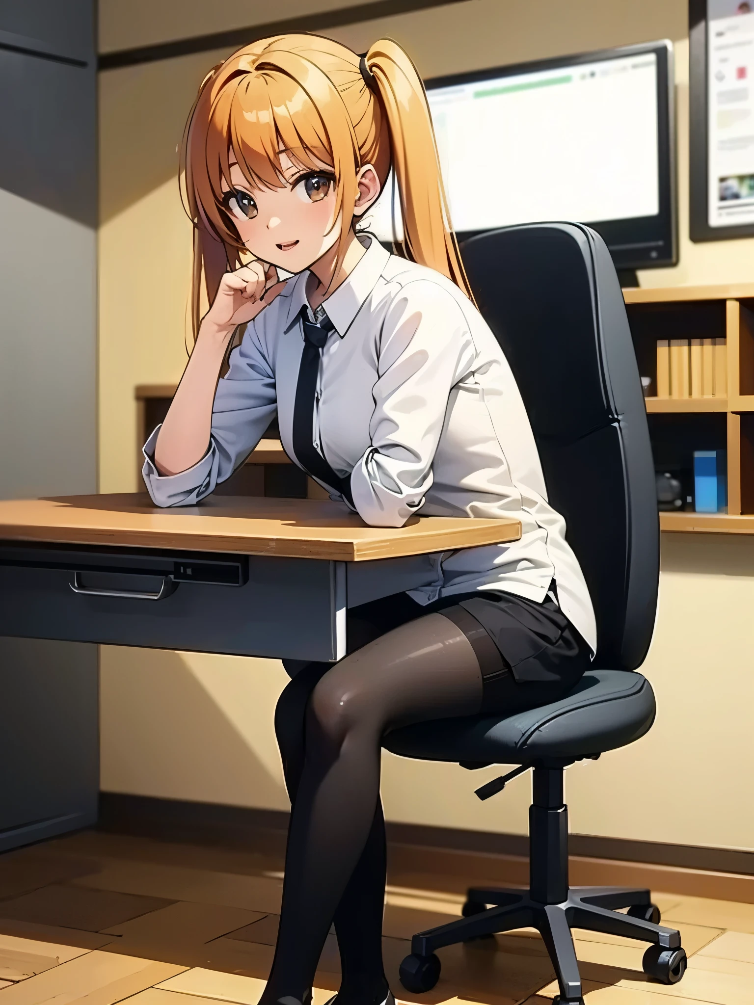 best quality, ultra high res, 8k brown eyes, side twin tail,