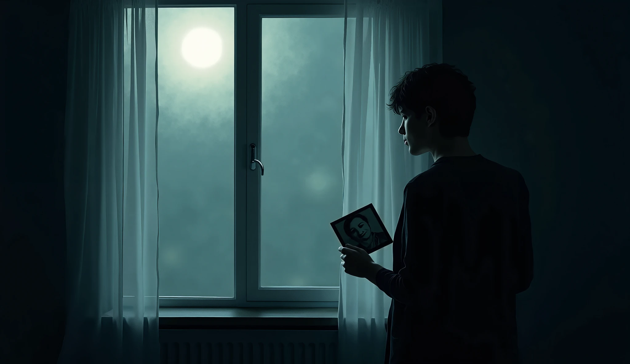 There is a man standing in front of a window holding a book - SeaArt AI