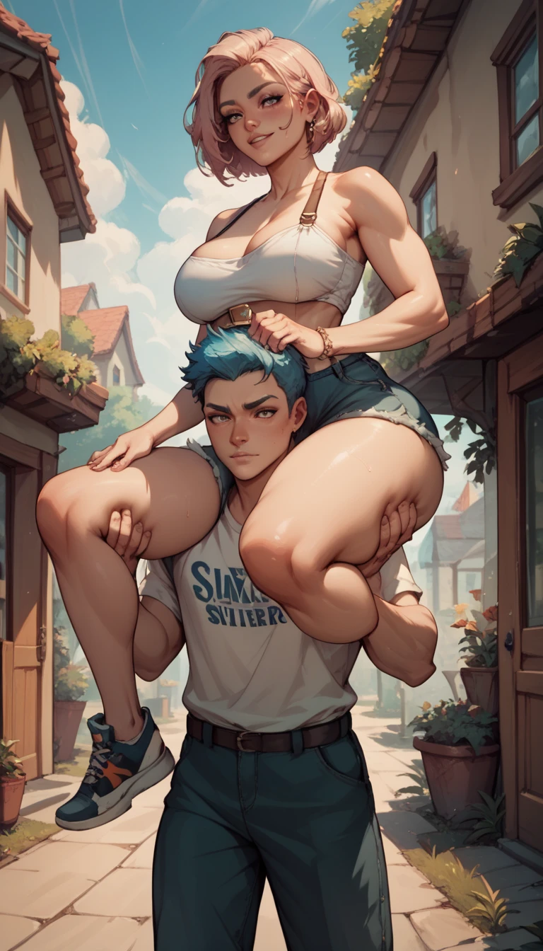 score_9, score_8_up, score_8, ((Girl breastfeeding little brother)), nude, (ass closeup, pussy), outdoors, nude, against wall, face in breasts, hug, shota, penis, smother, huge breasts, tiny boy