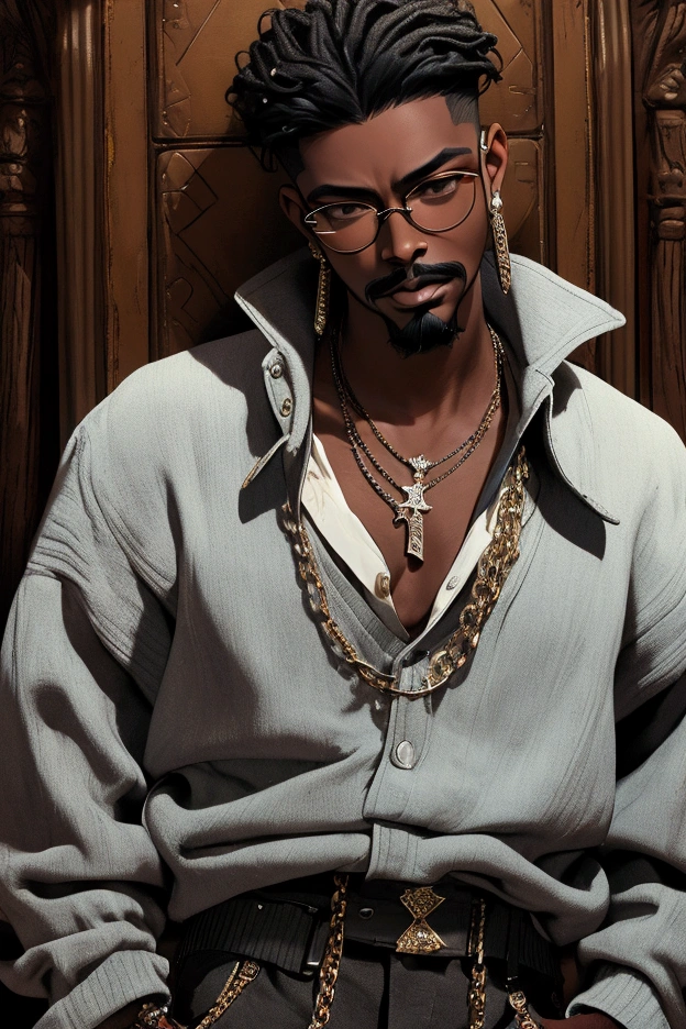 3D Light Skinned Male, Smooth Skin, Hyper Realistic, Tattoos, Shirtless, In The Shower, Gold Grill In Mouth, Pure Hazel Eyes, Gold Chain That Says King Travi, Braids, Clear Frame Glasses