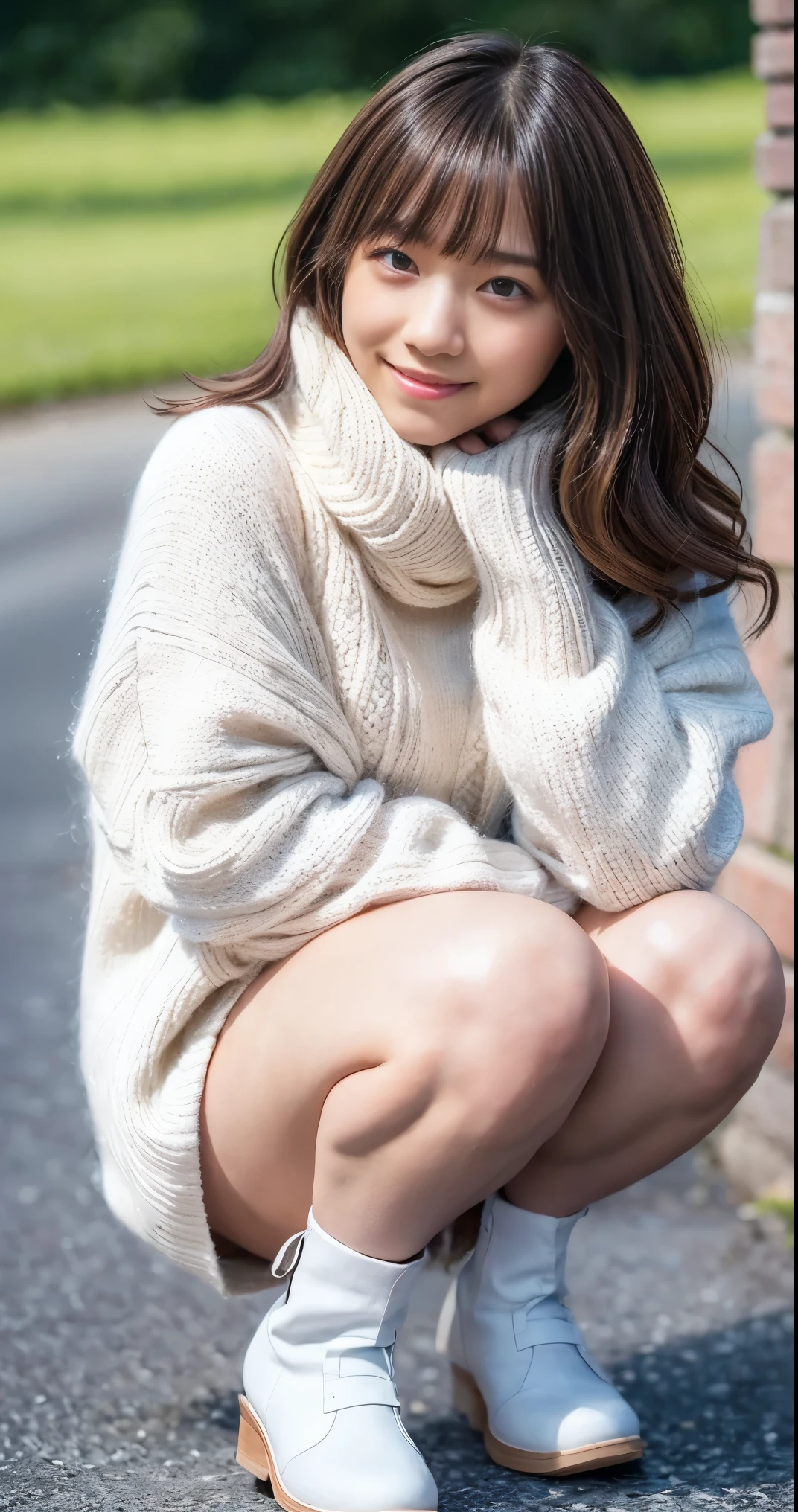 16K,(Realistic eye size, Droopy eyes, Sleepy face, Angle from below, Realistic Skin, Ecstasy face), Masturbation, Strong winds, long thick braids, ((Spread your legs, Showing pubic hair)), (ボタンをoutsideした様々A lightweight casual dress with a simple pattern), outside, Mountain, (((Focus on pubic hair, Between the legs))), ((The dark hours of dawn)), in the forest, (Swollen areola), stream,