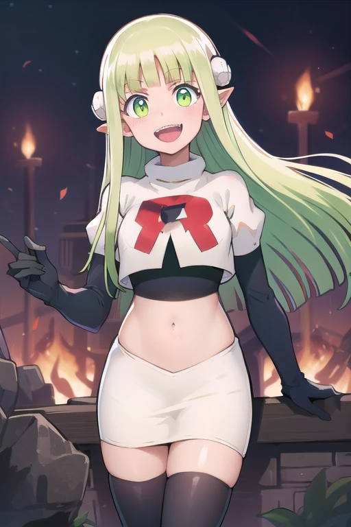some pretty anime characters fighting over with one another over the top of them a sun blushing lewd face while wearing very tight boots micro leaf bikini, standing an animated figure with white hair holding a leaf and a green leaf behind her is speech bubble