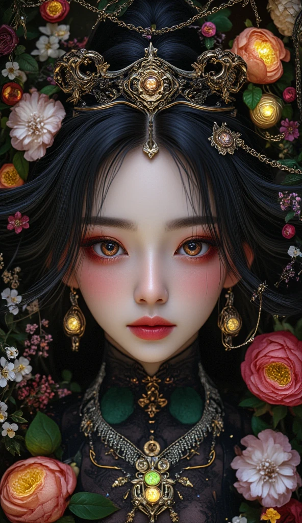 korean girl cute memo, style cranberrycore dark and chaotic, fairy kei, manticore, gothic dark intensity, emphasis on facial expression, vanitas, (best quality,4k,8k,highres,masterpiece:1.2),ultra-detailed,(realistic,photorealistic,photo-realistic:1.37),