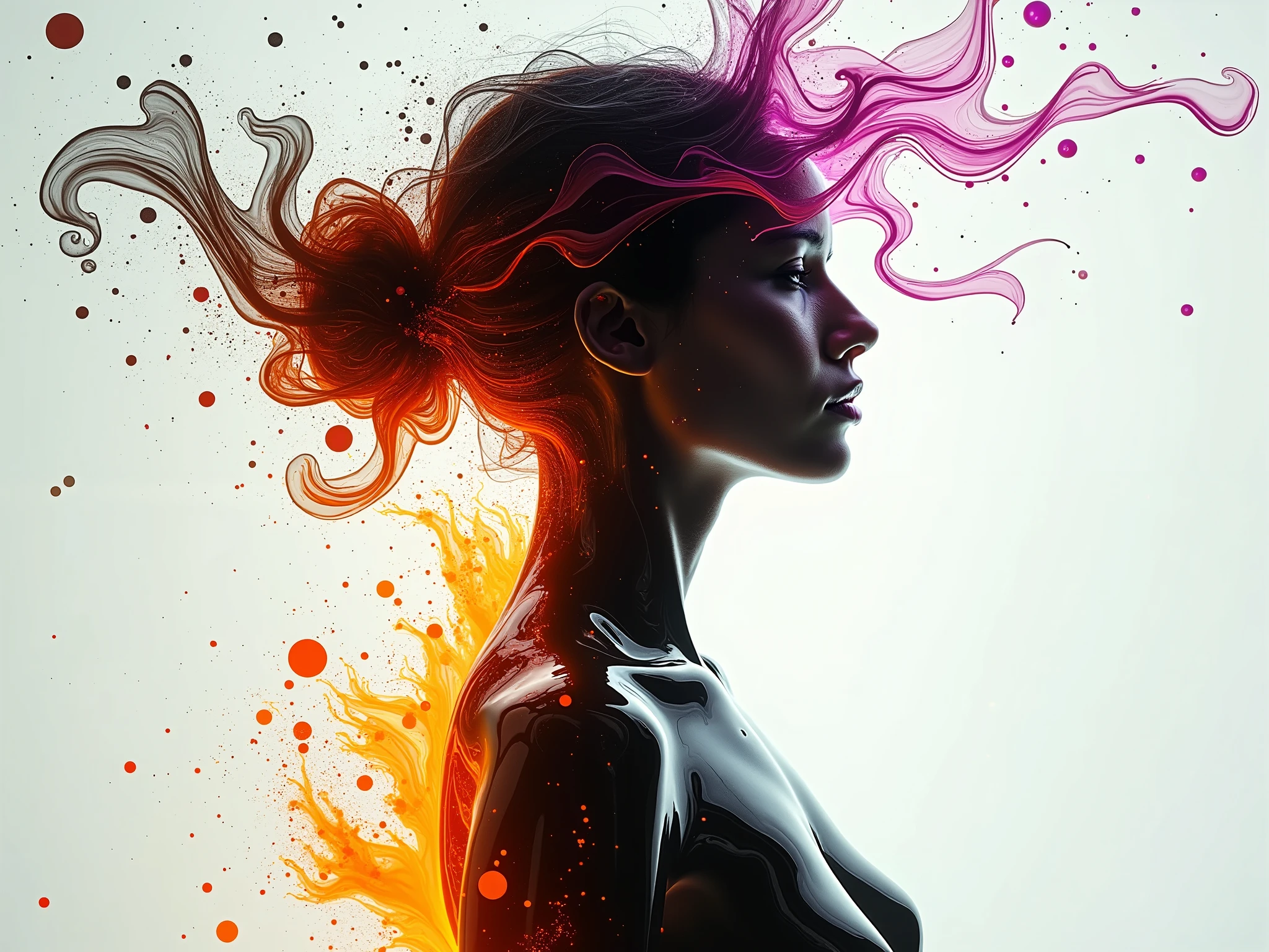 There is a woman with a colorful hair and a black top - SeaArt AI