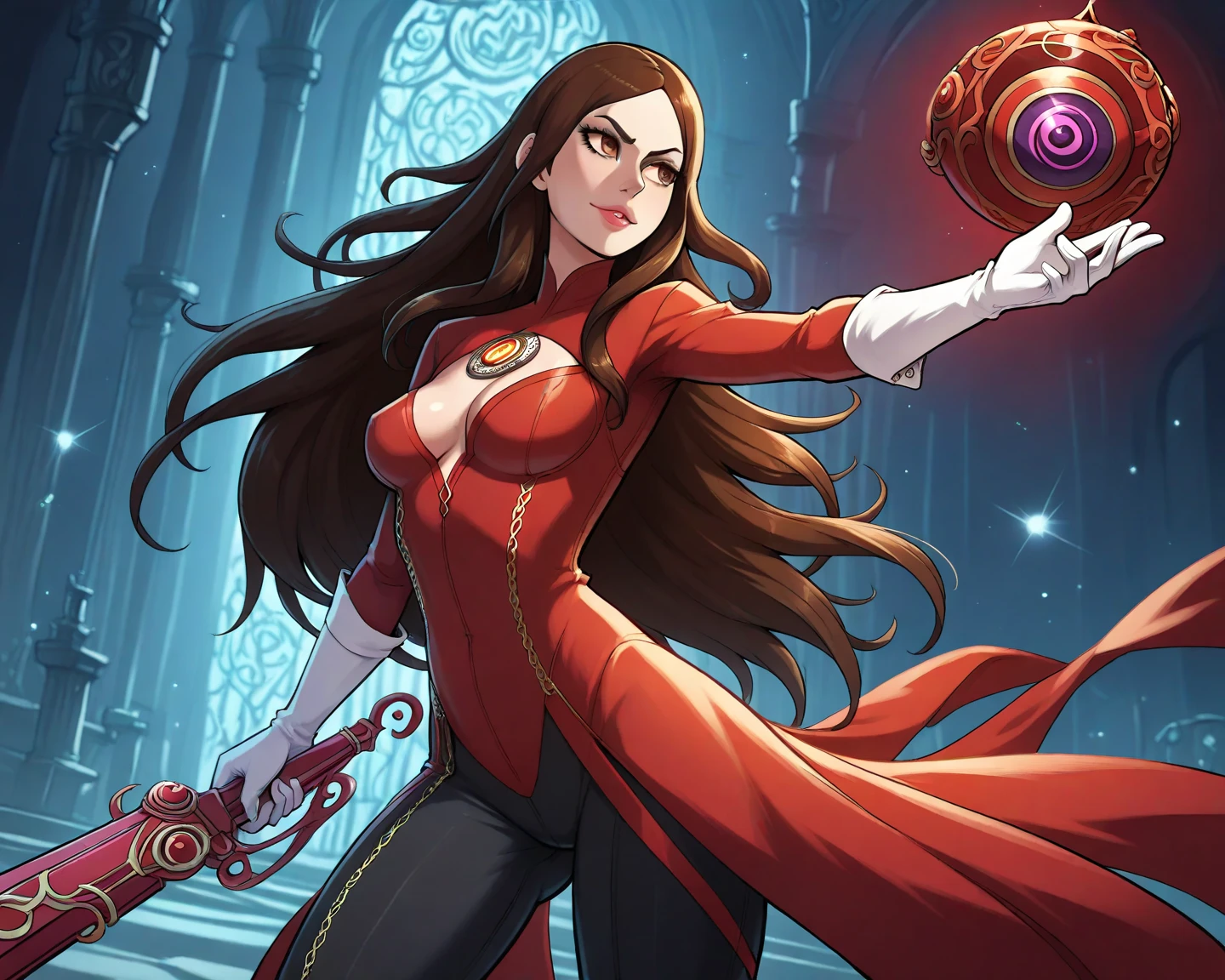 bayonetta, scarlet witch,  very detailed brown eyes 