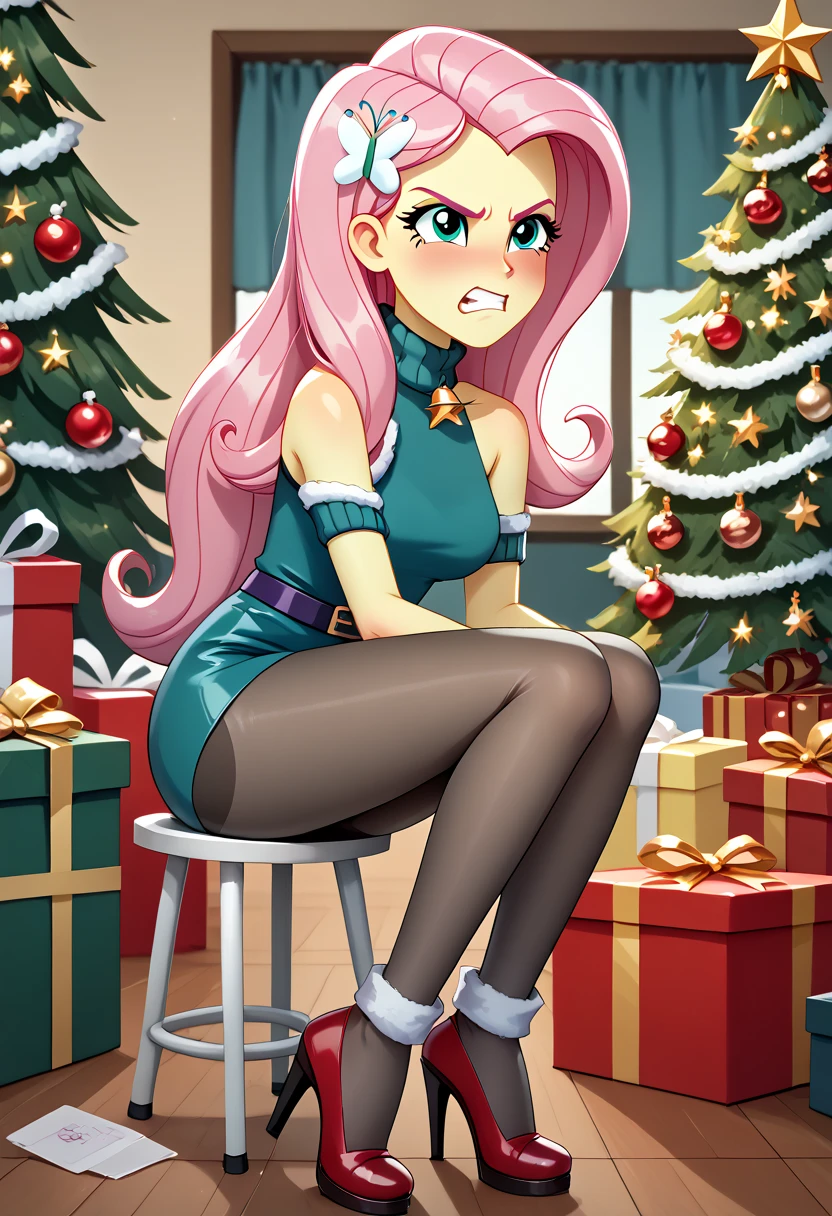 Eqg  fluttershy tights high heel shoes angry  under the Christmas tree