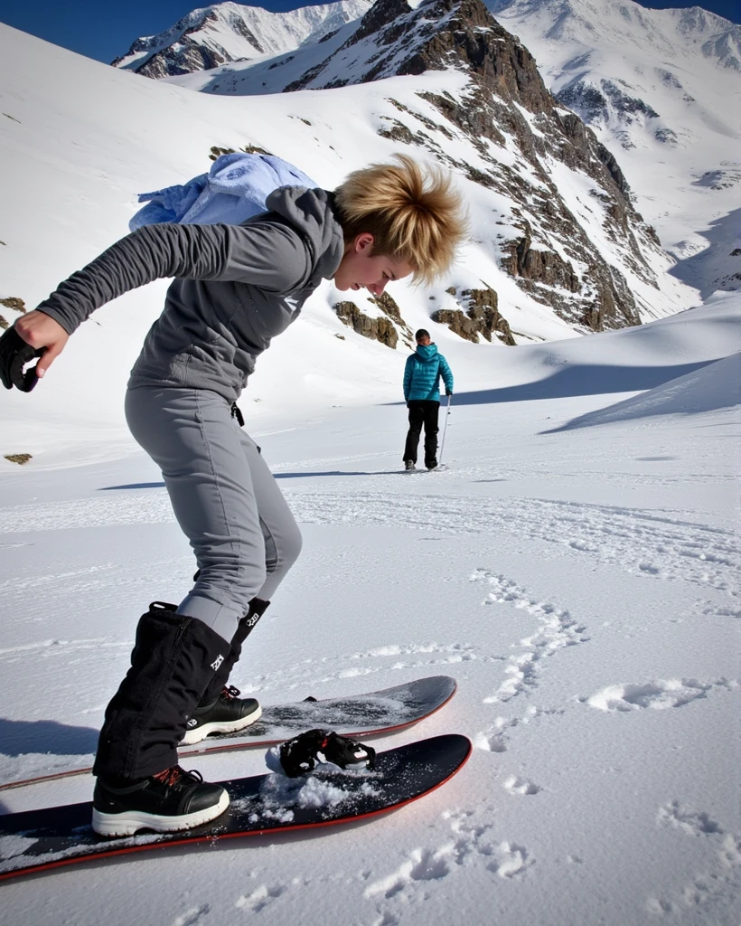 young woman on a snowboard