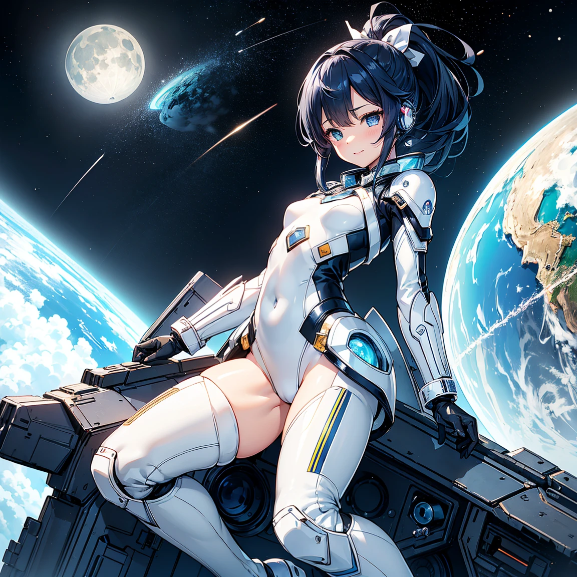 Highest quality,Highest Resolution,A beautiful girl from the future in space,Earth in the background,Milky Way,