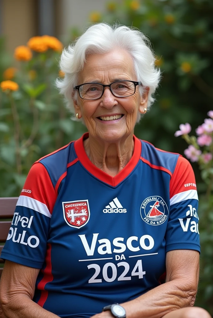 ((wide angle shot)), beautiful female gray haired soccer player, aging, 50 years old, gray hair in a ponytail, bangs, wearing glasses, wearing a blue team uniform, ((shirt number 8))
