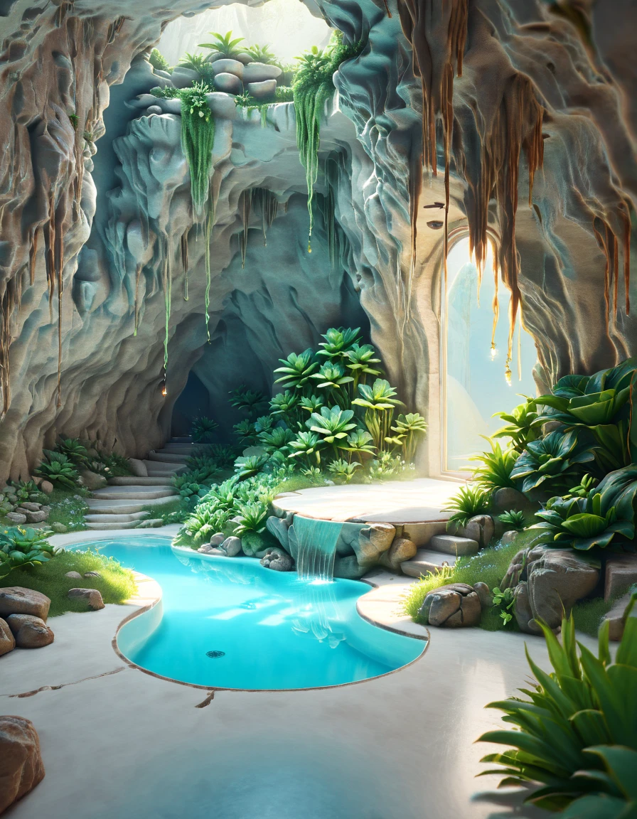 score_9, score_8_up, score_7_up ночь,  a glowing cave inside which is a pool on the island (glows with glowing algae ) ,Greece, город Санторини  a realistic image of ,  masterpiece fails,  artwork ,  hyperrealistic , rendering ,  realistic physical rendering ,  photorealistic rendering ,  highly detailed ,  high-quality render ,  architectural rendering ,  very realistic 3D render ,  a realistic image of , ((HD quality)),  high quality,  detailed image