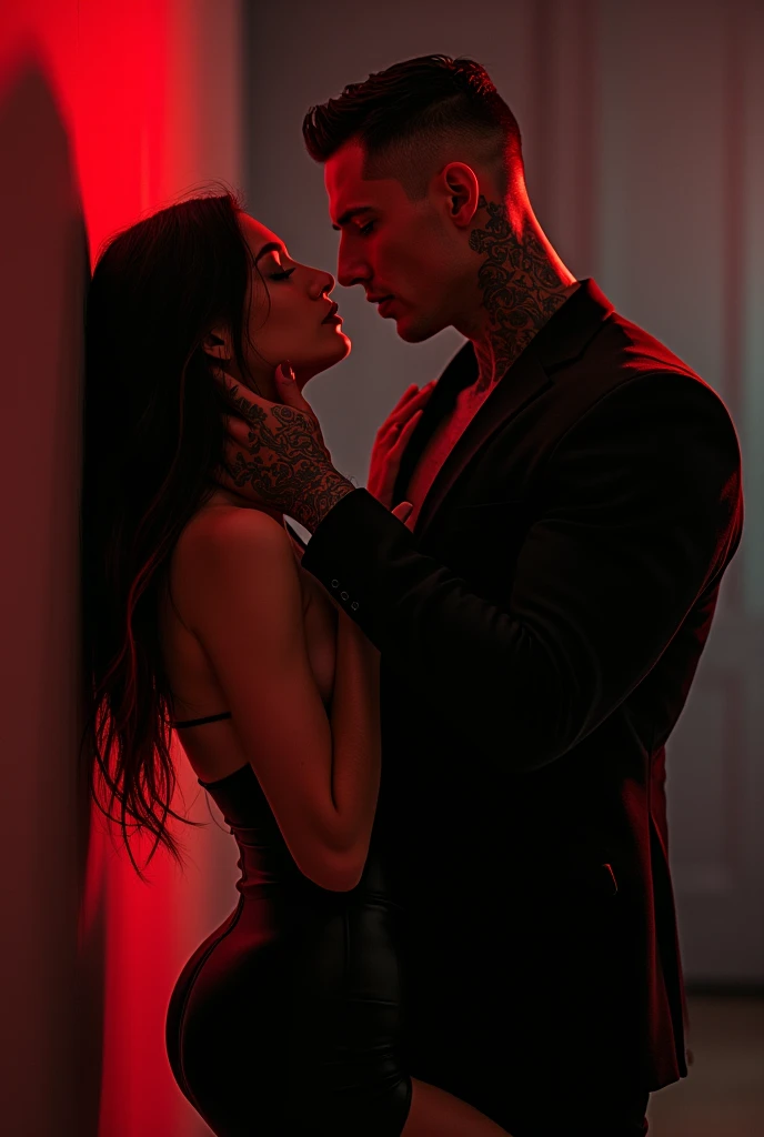 A Hot man holding a girl by her neck background is black and red and is junoon written