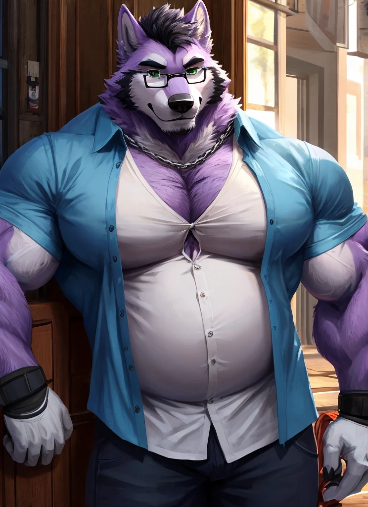((best quality)), ((masterpiece)), (Ultra detailed), ((4k)) , Full Body , Solo , Anthro Wolf , Light Blue Fur , Red Short Hair ,Red Beard , Handsone , Good Looking , Green Eyes, (Eyes Details), Middle Ages , Huge Pecs nipple , Bodybuilder Chubby Fat ,
Looking Side , Wearing Tuxedo (White Color), Wrist Watch , Wearing Jeans, (White Color)