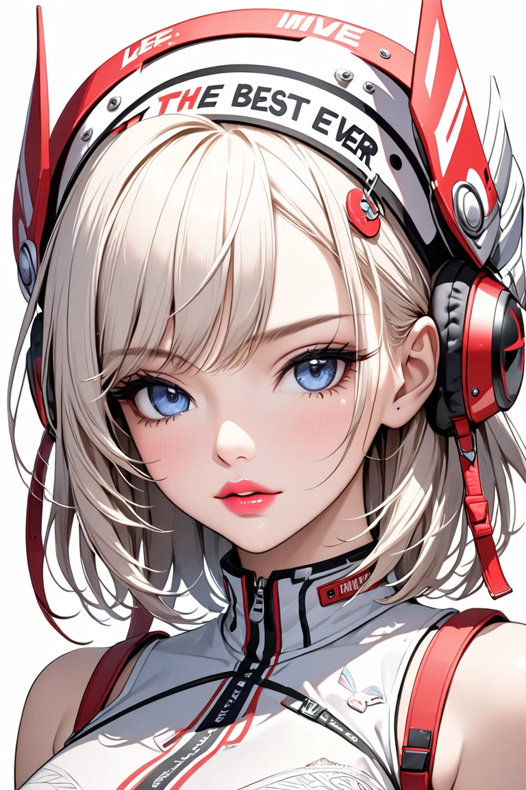 1girl, animal ears, bangs, blush, bodysuit, breasts, closed mouth, fake animal ears, gloves, headphones, headset, horse ears, impossible clothes, jacket, large breasts, long hair, long sleeves, looking at viewer, pink bodysuit, pink eyes, simple background, skin tight, smile, solo, twintails, upper body, very long hair, white background, white gloves, white hair,alice \(nikke\),(masterpiece:1.4),(best quality:1.4),(shiny skin),realistic