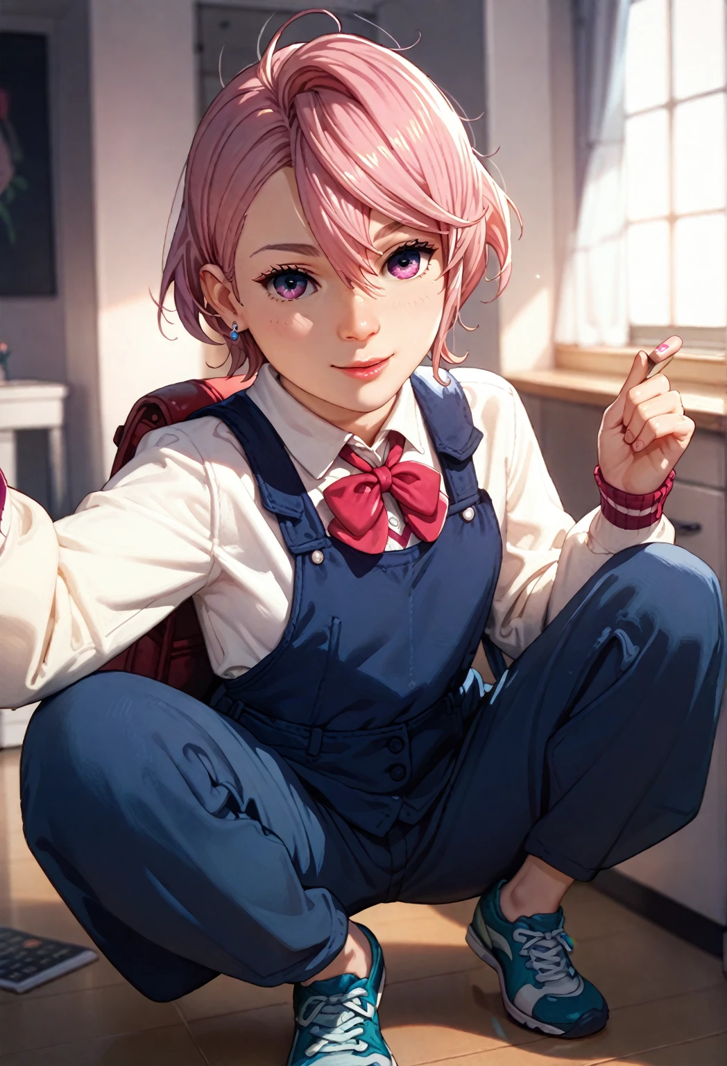 shortcut、bob cut、hair over one eye、sit、Hatsune Miku、hair above one eye, asymmetrical bangs,Standing picture、loose socks、cherry blossoms、cherry blossomsの花びら、cherry blossoms舞う、Hatsune Miku、gradient color hair、tie hair、colorful hair、cross-eyed、messy hair、blunt bang cut、pleated skirt、black shirt、striped hair、messy hair、Sloppy、cross-eyed、drunk、( fool / sexual ecstasy)、highest quality, realistic, Super delicate illustration, beautiful and charming anime girl, slender body, tied hair, one girl, girl pictures, full body shot, beautiful red eyes,
