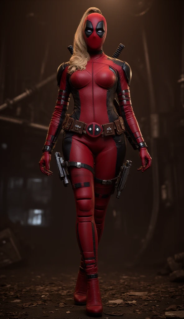 Lady Deadpool, wide hips, thick legs, hottie, sexy, seducing, medium hard breasts, 