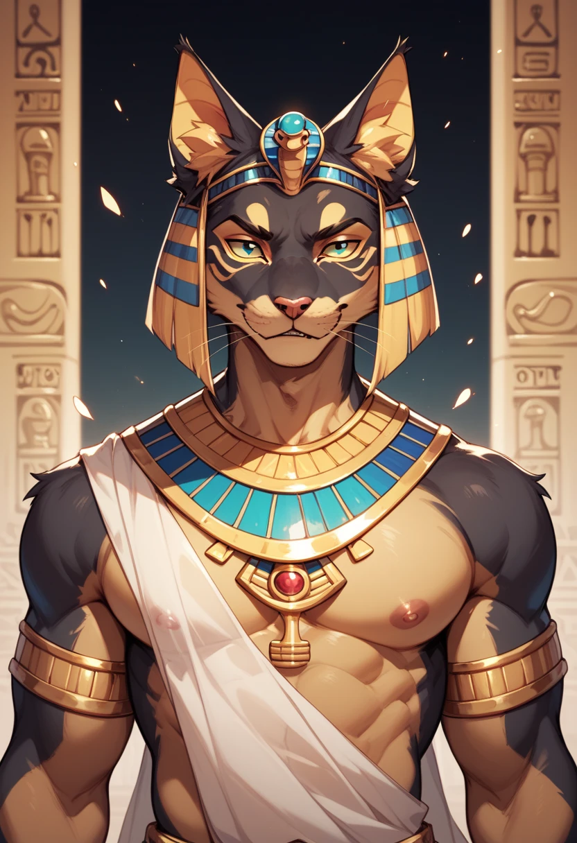 A furry character with green, white and grey fur at the ears and white inside, and that character is carrying the Egyptian flag 