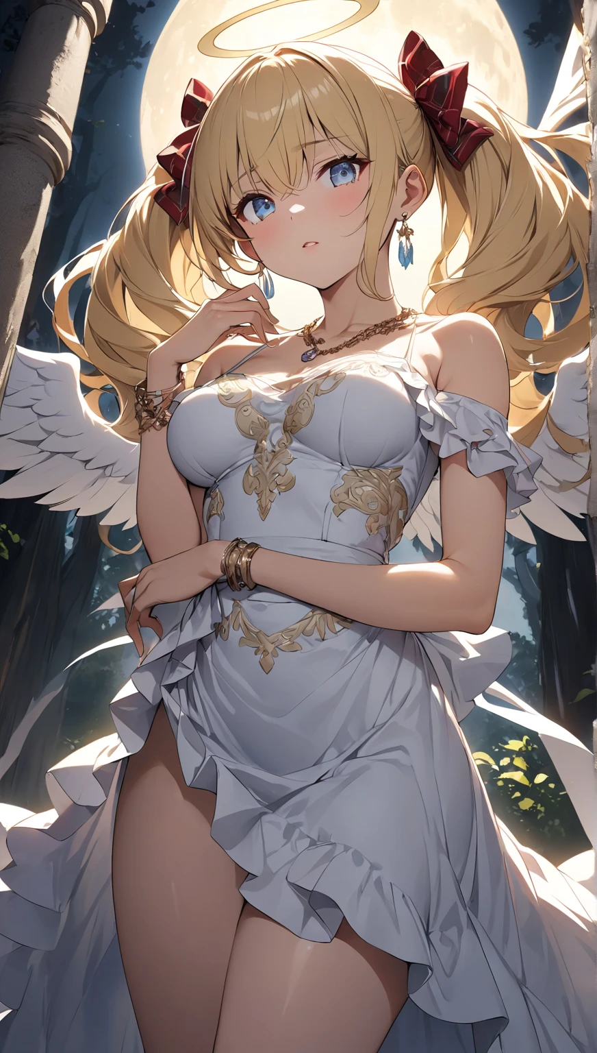 Very beautiful woman angel、Big Wings、 Angel Halo、 Greek style dress、 Realistic、Face reality、and、Sexy smile、Small breasts、Sexy pose、