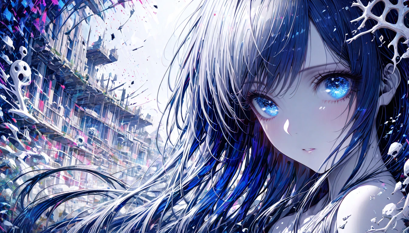 Everything is colorful,The hair is feathered,The left and right eye colors are different