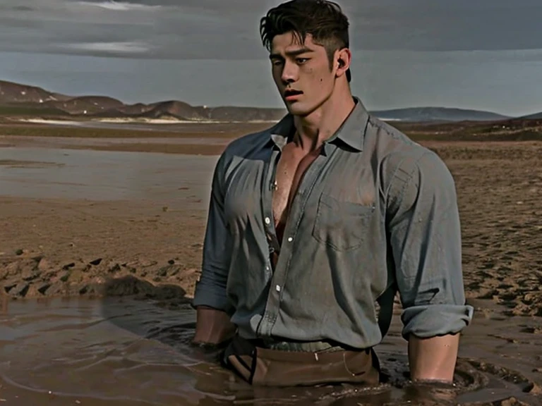 Handsome Face, shirtless ,full body (( torture tiedup )), ropes on hand , handcuffed,Crisp Focus: 1.2,handsome man with Perfect Figure: 1.4、Slender Abs:1.2、Wet Body:1.5、Highly Detailed Face and Skin Texture、((Best Quality, 8k, Masterpiece:1.3))),