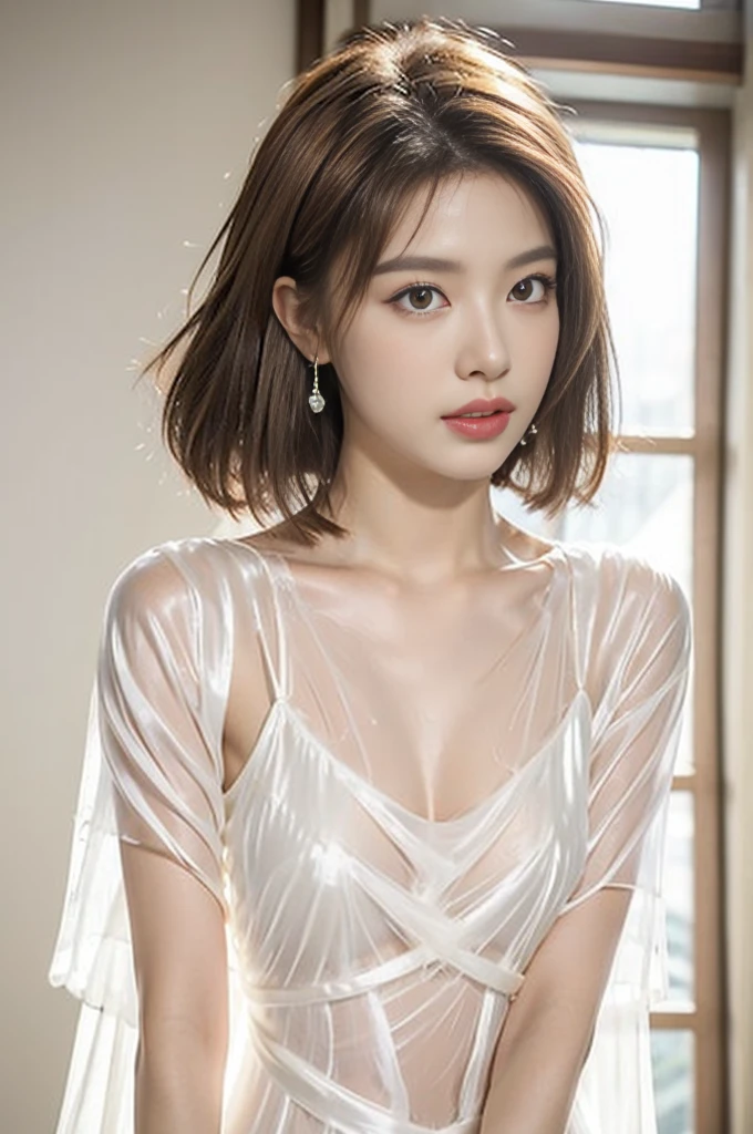 (8k, highest quality, ultra detailed:1.37), , 31yo, (a fashion model), short hair, struts confidently on the runway during a prestigious fashion week event. Naked, nude, shiny nipple, show armpit, Hana's elegance and poise captivate the audience. The high-resolution image captures ultra-detailed realism, highlighting Hana's captivating eyes, flawless complexion, and fashionable hairstyle. The glamorous runway and stylish set design add to the visual appeal, creating a visually stunning representation of success in the fashion industry, huge breast, naked portrait, nude photography, shiny nipple, show armpit