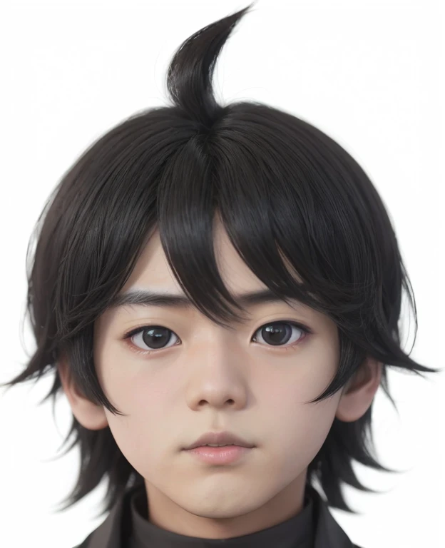 There is a young boy  (     with a normal and typical Japanese face   ) , ugly face( very high), with short hair and white t-shirt , adolescente hiper      realistic      , sujeto hiper      realistic      , Chico anime      realistic      ,      anime style realism      , estilo de arte anime      realistic      , estilo de arte de anime      realistic      , Estilo anime 3D      realistic      ,      Portrait of an anime boy      ,          work of art in the style of Guweiz     , Detallado      Portrait of an anime boy      ,         incredible facial portrait of a dark anime       . model,      of Asian origin      (average, bajo average), idol face,      I just saw the spectator      , retrato(      realistic      :1.4), (:1.0),      black eyes ,   small eyes   ( perfect girl, Dark),   small eyes (), eyes (,Serious),eyelash( perfect girl),shirt, thin eyebrows(perfect),  square face, dyed hair (negro ), hair perfect con , hair, Makoto himself      (      tsuki ga michibiku isekai douchuu      ), Dead fish eyes, Chubby cheeks , Fat girl