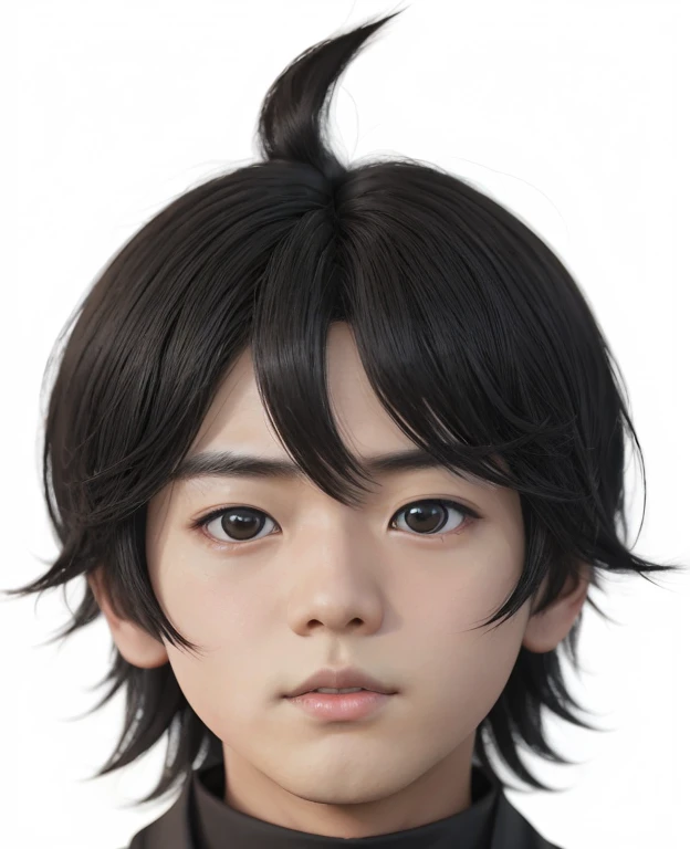 There is a young boy   (      with a normal and typical Japanese face    ) , ugly face( very high), with short hair and white t-shirt , adolescente hiper       realistic       , sujeto hiper       realistic       , Chico anime       realistic       ,       anime style realism       , estilo de arte anime       realistic       , estilo de arte de anime       realistic       , Estilo anime 3D       realistic       ,       Portrait of an anime boy       ,            work of art in the style of Guweiz      , Detallado       Portrait of an anime boy       ,           incredible facial portrait from a dark anime       . model,       of Asian origin       (average, bajo average), idol face,       I just saw the spectator       , retrato(       realistic       :1.4), (:1.0),       black eyes ,   small eyes   ( perfect girl , Dark),   small eyes (), eyes (,Serious),eyelash( perfect girl ),shirt, thin eyebrows(perfect),  square face, dyed hair (negro ), hair perfect con , hair, Makoto himself       (       tsuki ga michibiku isekai douchuu       ),  Dead fish eyes , mejillas regordetas , Fat girl, papada 