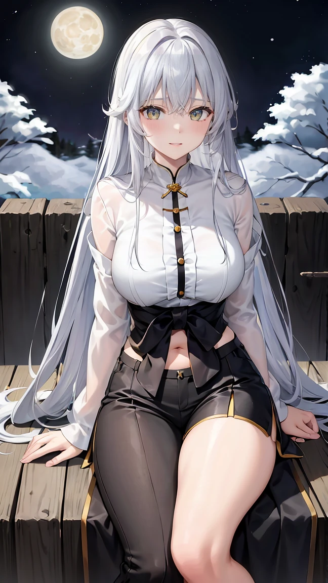 1girl, {Solitary}, Upper Body ,{{ {Watching at viewer}}}, Arms at your sides, Concept Art, white Background, simple Background, White hair, Silver gradient hair , Composite cloth, Virtual YouTuber, best quality, masterpiece, Dynamic Angle, Watching_Back, grab, girl,Miss,woman, young,20 years old, Very long hair, Hair Flip, Silver Hair, Flowing hair, Ahog, giggle, Beautiful and delicate golden eyes, teeth, Large Breasts, Blonde eyes, White skin,, Black_shorts, Gray clothes, transparent_Background, Backlighting, absurd, high resolution, Extremely detailed,sweater,No pants,Nice thigh root