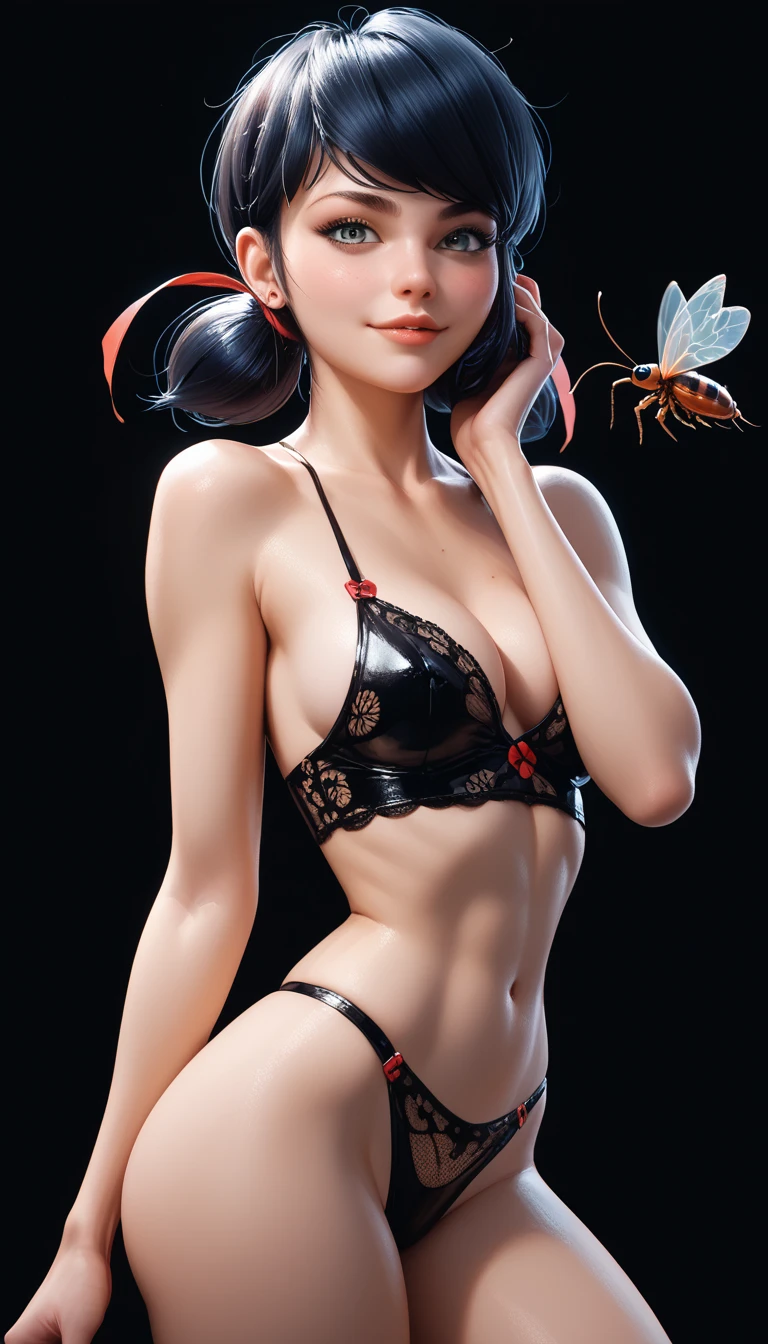 Marinette, Lady bug, sexy posing, black background