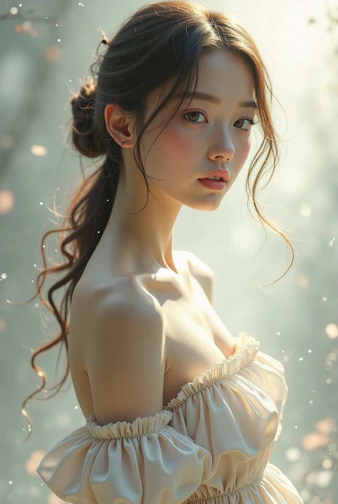 Lori anime girl wearing white clothes, prengant, realistic shaded, fine skin , breasts are small, brunette color hair, The is very detailed, 8k highly detailed face , Perfect face shape, perfect lips, Perfect nose, Correct beautiful eyes , looking-at-viewer, Masterpiece , Best quality, solo girl, poorly, with no underpants, Solitary