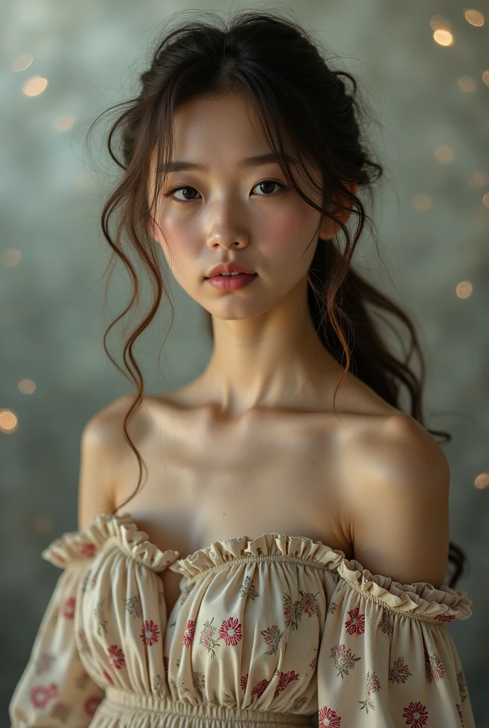 Beautiful girl with wavy long hair，Wearing a bohemian dress，Holding a whiteboard with the words &quot;I Love SeaArt Infinity&quot;，and show the audience