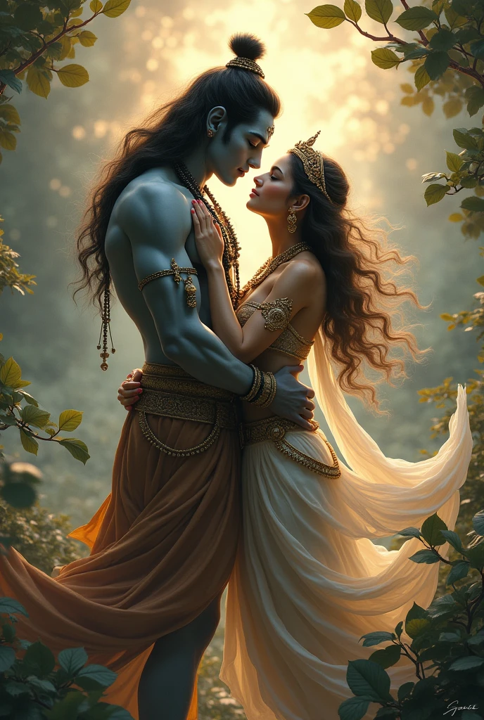 This quote beautifully captures the essence of divine love, emphasizing that true love transcends all boundaries and merges the hearts of the lovers into one divine union. Create a picture with load krishna child
