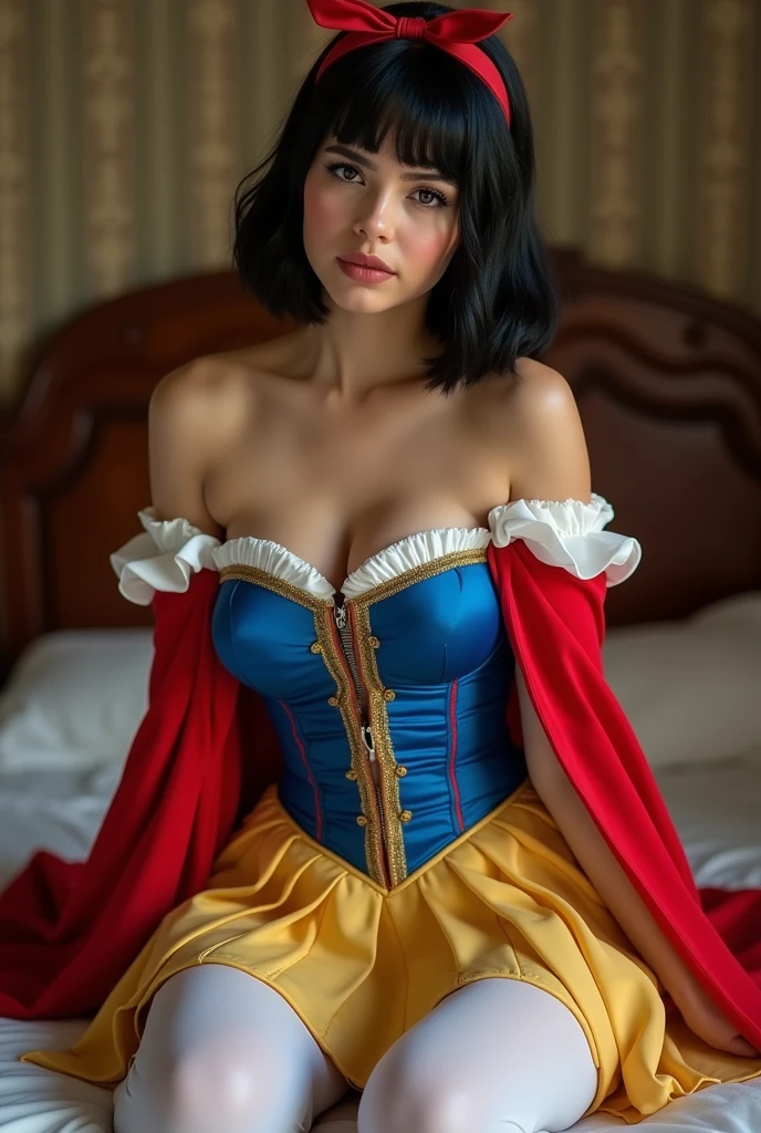 (generate snow white with 7 dwarfs, luxury golden accecories, beautifull face, pretty face, beautifull eyes, beautifull nose, raytracing, beautifull fingers, beautifull hands, (4 fingers in 1 hand), full body photoshoot, pretty makeup, perfect anatomy, good lighting, professional photoshoot, sharp eye, fresh lips