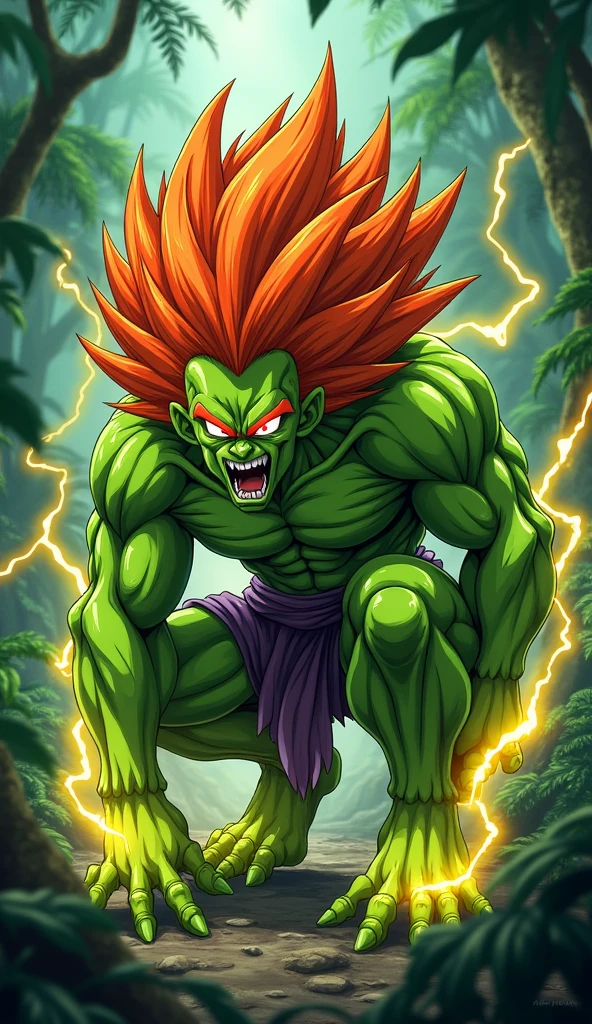 green blanka kicking and looking forward pixel art