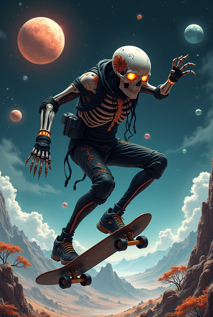 Hi, I would like a vector style images of a skull riding a skateboard. --auto