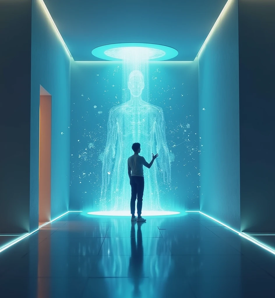 immersive teleportation booth that allows a person&#39;s consciousness to be transported into a virtual reality video game

